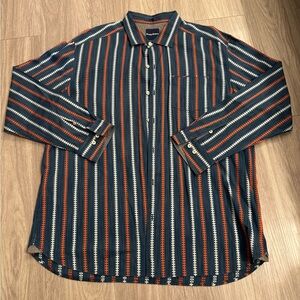 Tommy Bahama Navy and Orange Striped Shirt